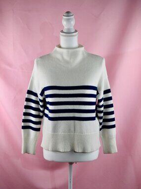 Truth by Republic Striped Mock Neck Sweater Cream & Navy Blue | Size SP Petite